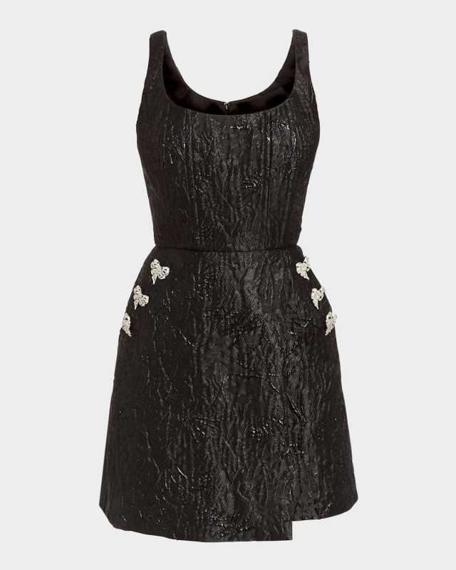 Chianti Jacquard Crystal Bow Mini Dress